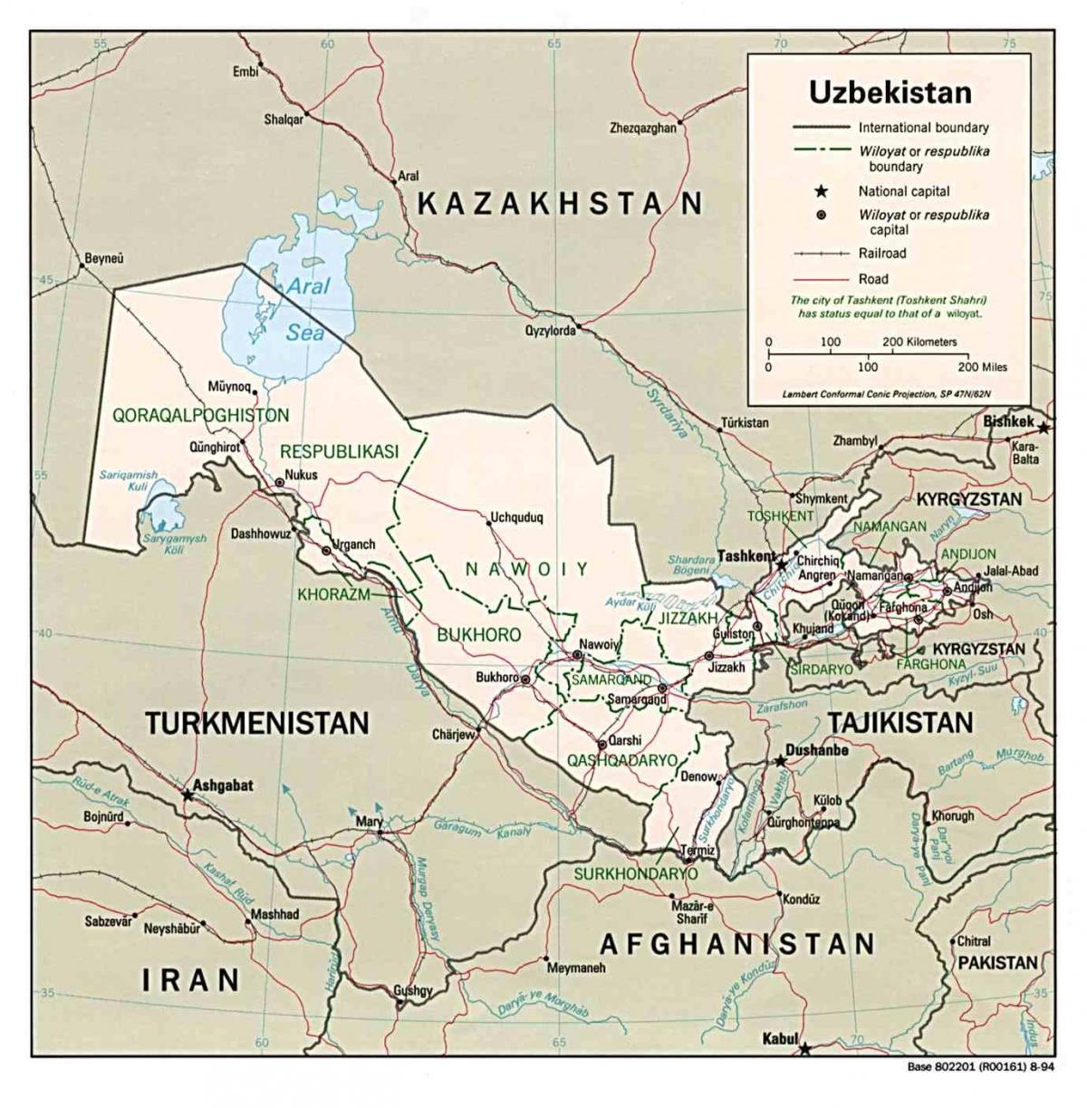 harta Uzbekistan țările din jur