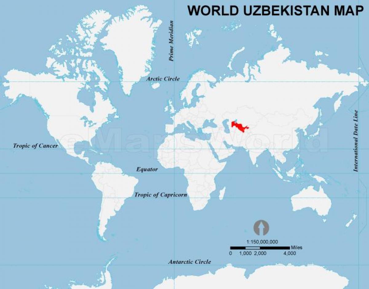 Uzbekistan localizare pe harta lumii
