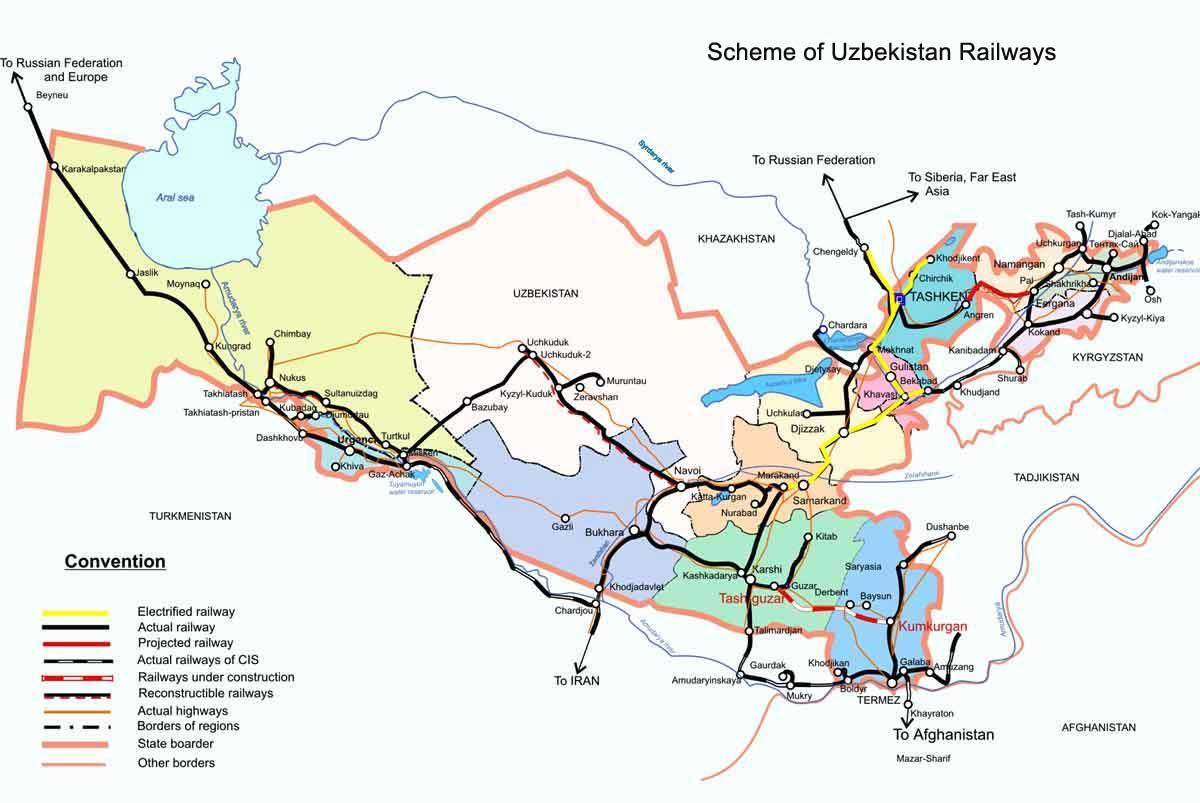 Uzbekistan hartă de cale ferată